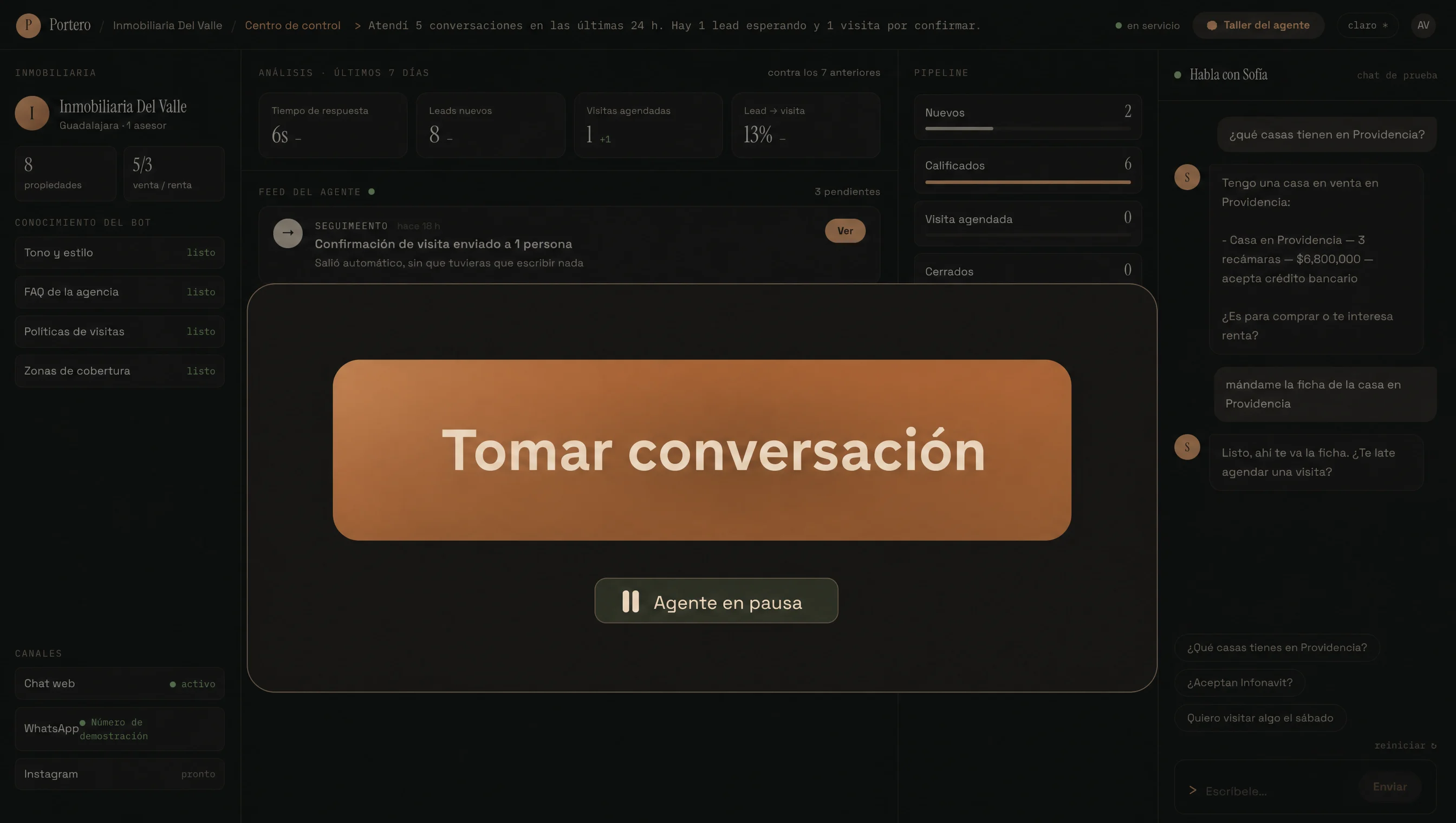 Momento del relevo: el agente propone la visita, tú tomas la conversación y él se detiene.