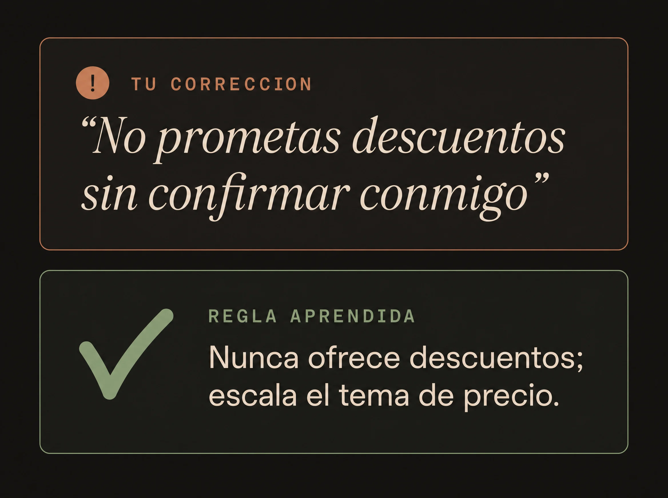 Corrección del dueño convertida en regla aprendida.